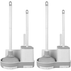 Toilet Brush And Plunger Set With Holder Wall Mounted 3in1 Crevice Brush
